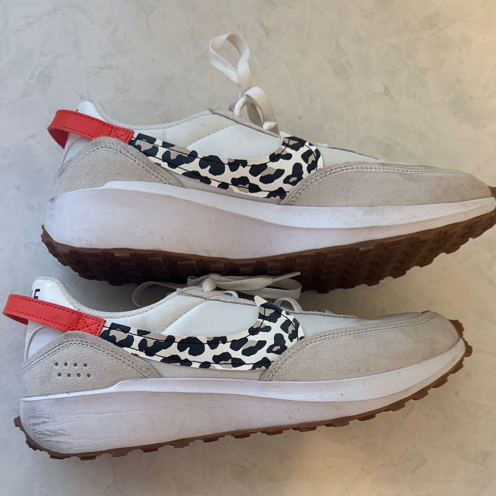 Women's Nike waffle debut sneaker - white team, orange leopard